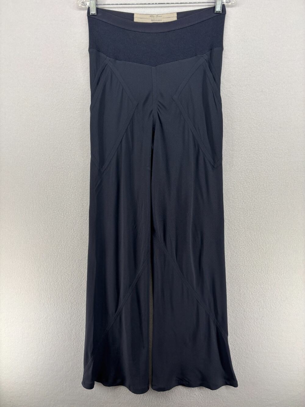 RICK OWENS Pants Women SS14 VICIOUS Wide Leg Pull On Crepe Blue Gray